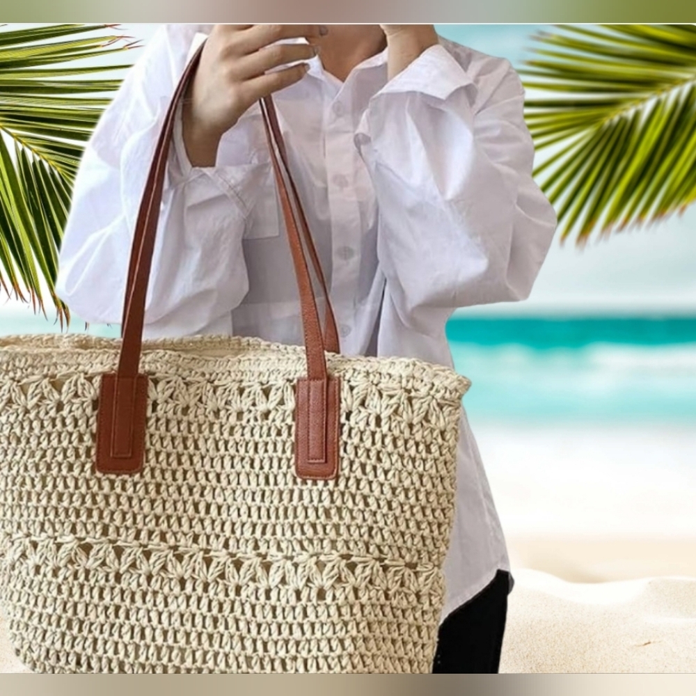 ANNA & ELLE Grass Woven SHOULDER Bag BOHO Beach TOTE - Picture 4 of 16